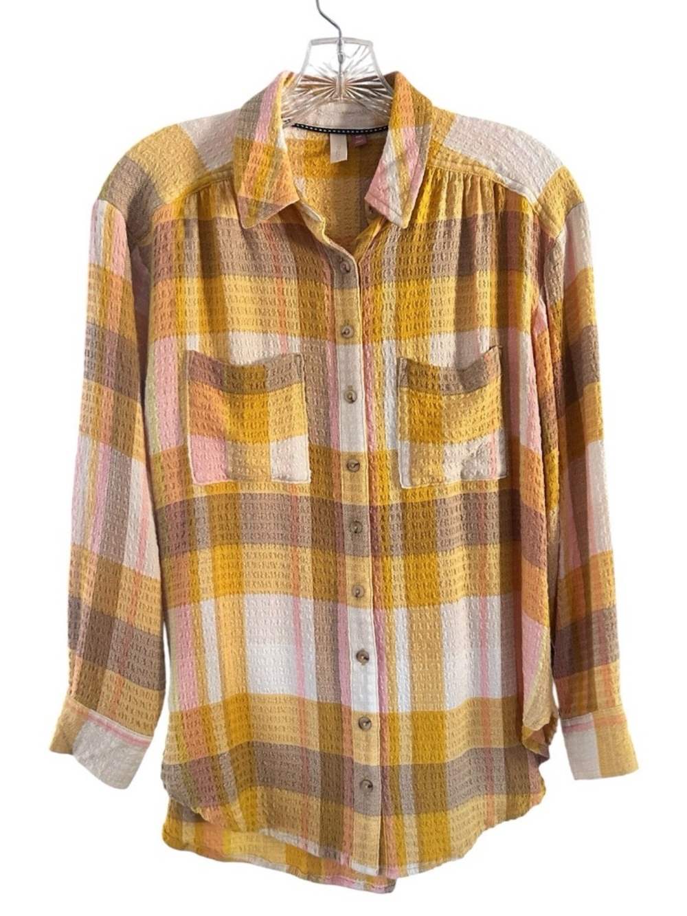 Pilcro Anthropologie Size XSP Relaxed Plaid Button Down Shirt Top Yellow P
